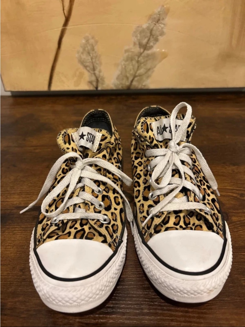 Converse Leopard Print Low Top Sneakers in Tan and Black